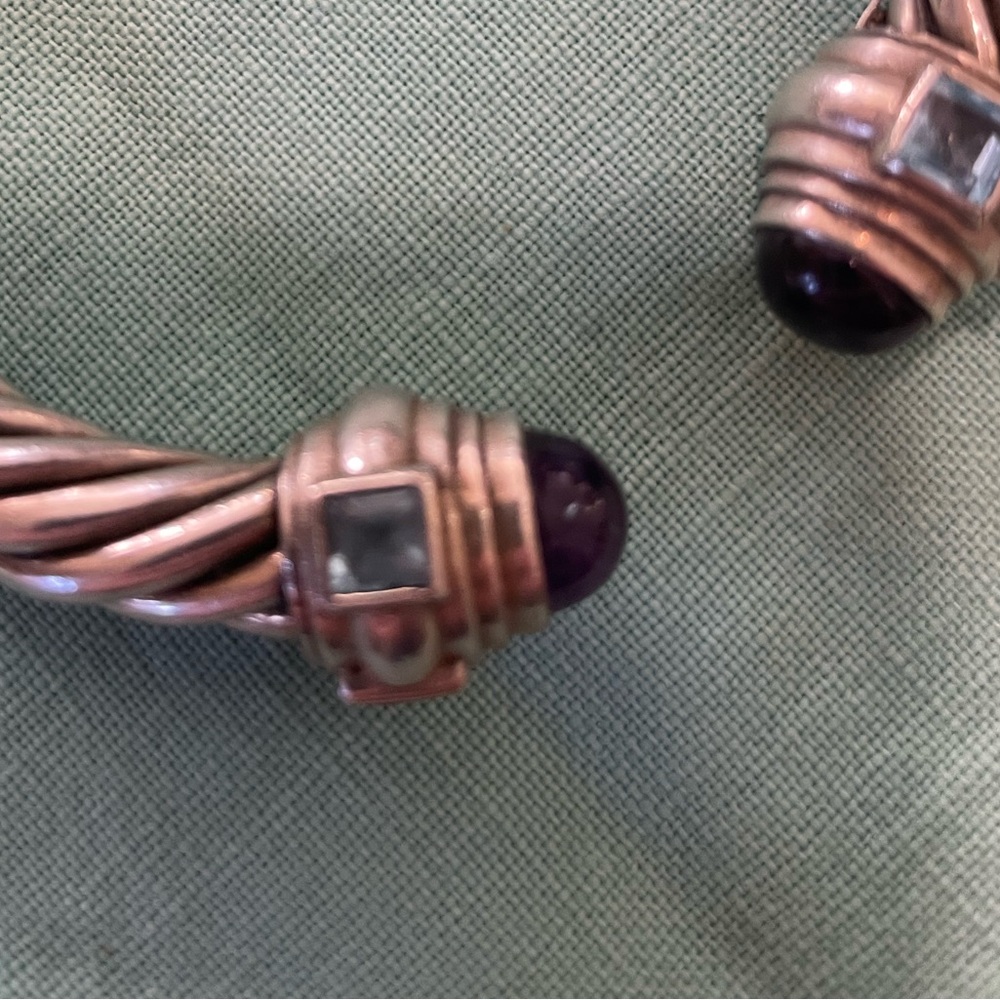 Designer 925 Sterling hinged cuff 5 mm amethyst, topaz, garnet, citrine. Lovely! - Picture 3 of 9